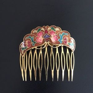Vintage 80s era cloisonné hair comb